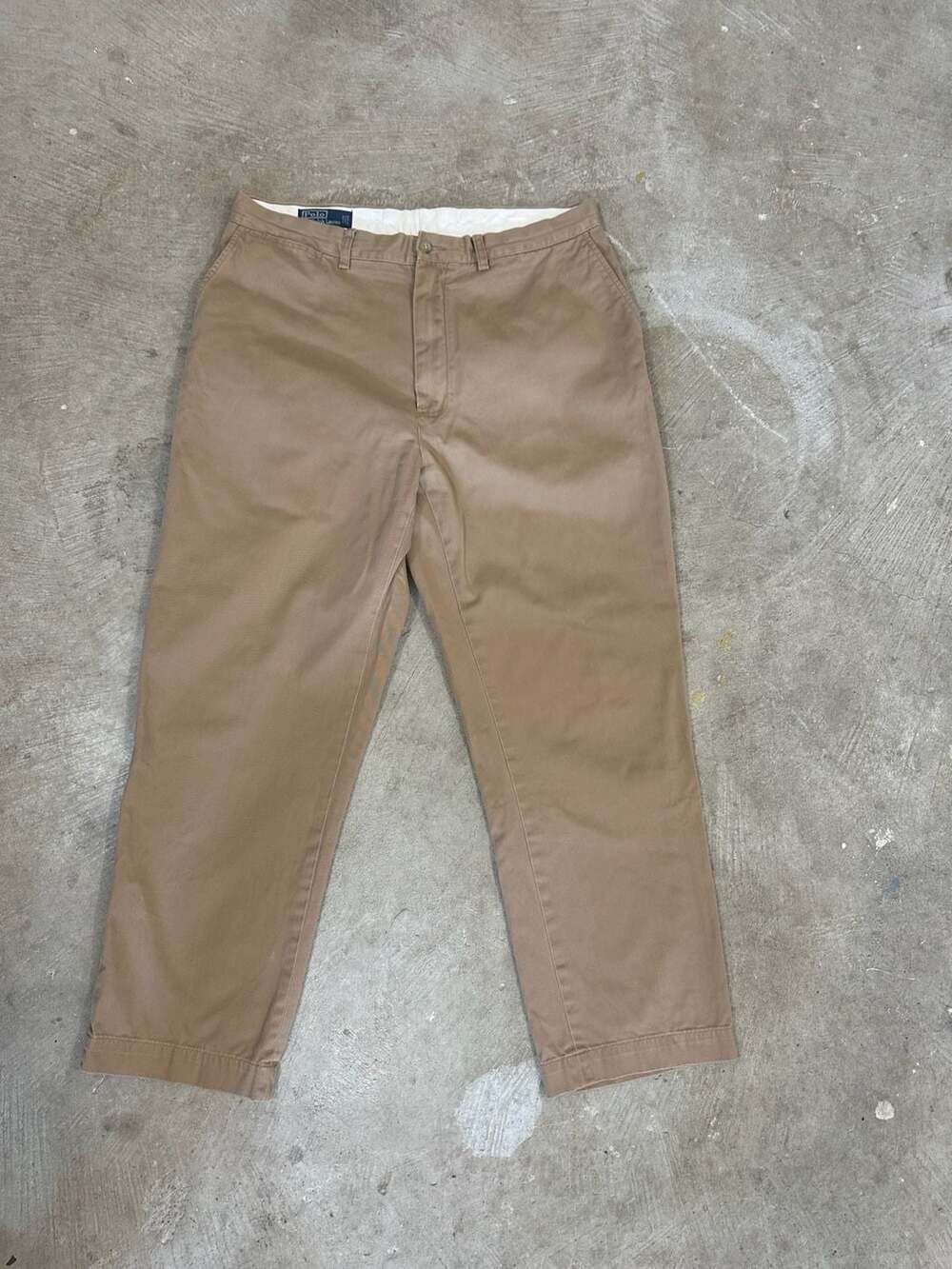 Vintage 90s Polo Ralph Lauren wide leg relaxed fit Chino Khaki Pants mens 35x30
